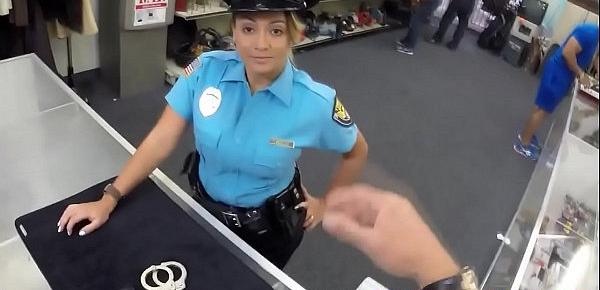  Latina pawnshop cop doggystyled after blowjob